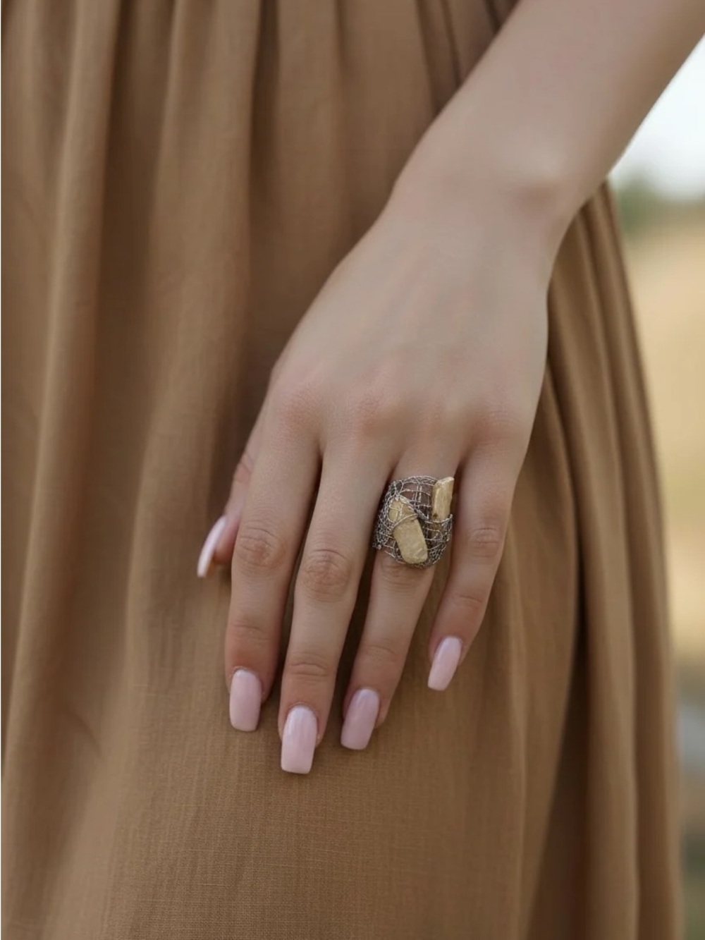Mixed Metal Statement Ring with Gold Accents - Women Jewelry